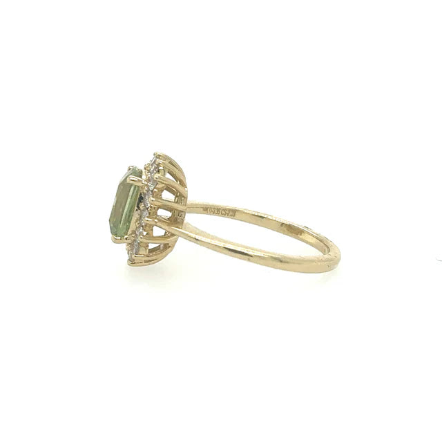 14KT YELLOW GOLD GREEN SAPPHIRE RING WITH DIAMONDS