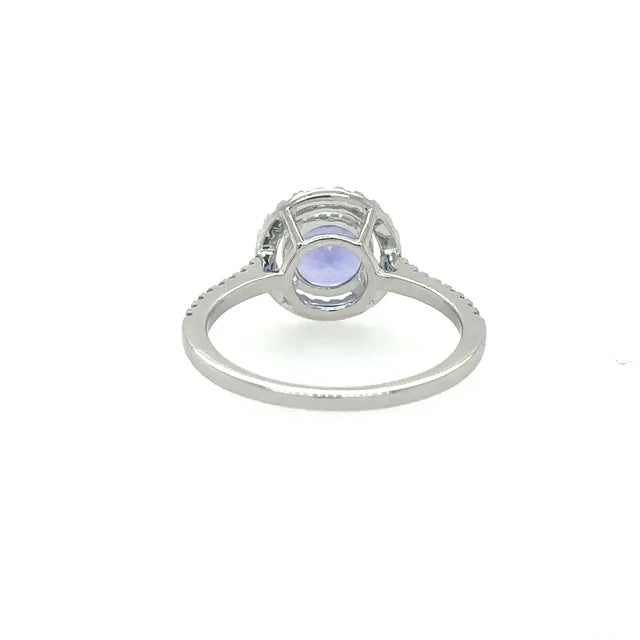 14KT WHITE GOLD TANZANITE ROUND RING WITH DIAMONDS