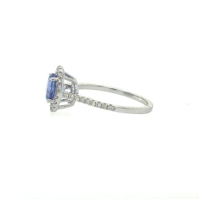 14KT WHITE GOLD TANZANITE ROUND RING WITH DIAMONDS