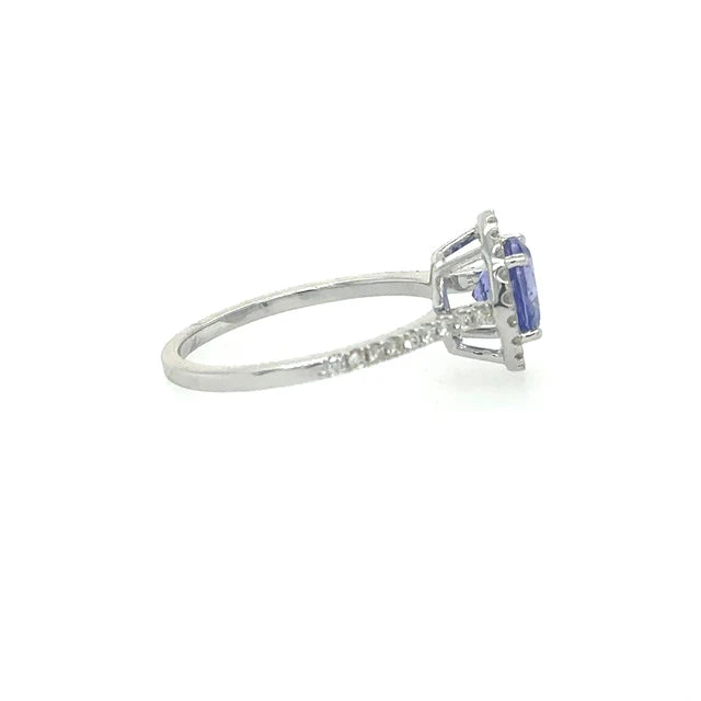 14KT WHITE GOLD TANZANITE ROUND RING WITH DIAMONDS