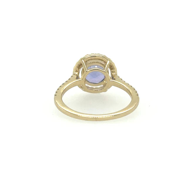 14KT YELLOW GOLD TANZANITE ROUND RING WITH DIAMONDS