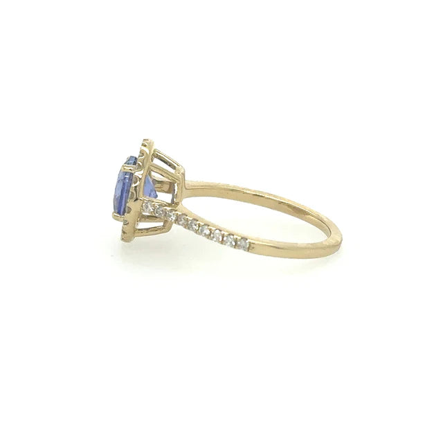 14KT YELLOW GOLD TANZANITE ROUND RING WITH DIAMONDS