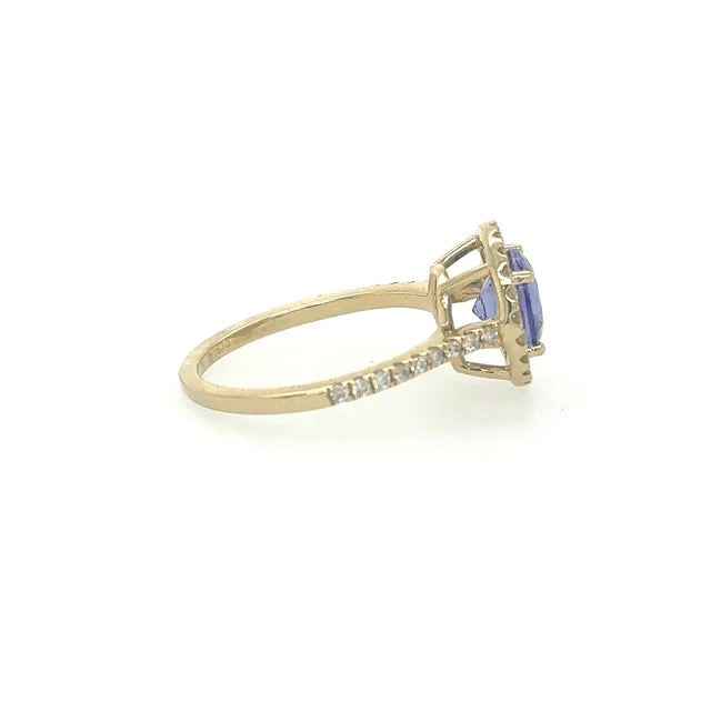 14KT YELLOW GOLD TANZANITE ROUND RING WITH DIAMONDS