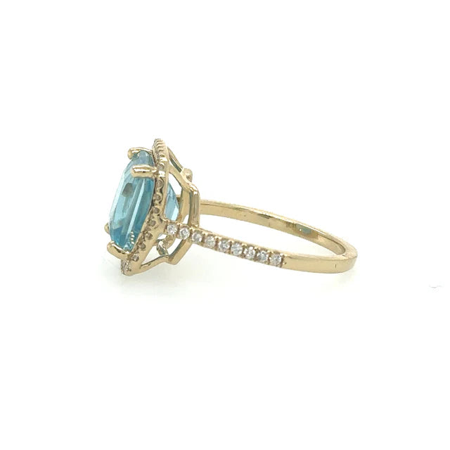 14KT YELLOW GOLD DIAMONDS AND BLUE ZIRCON RING
