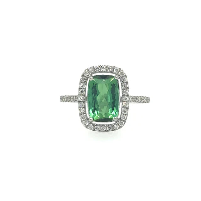 14KT WHITE GOLD TOURMALINE RING WITH DIAMONDS