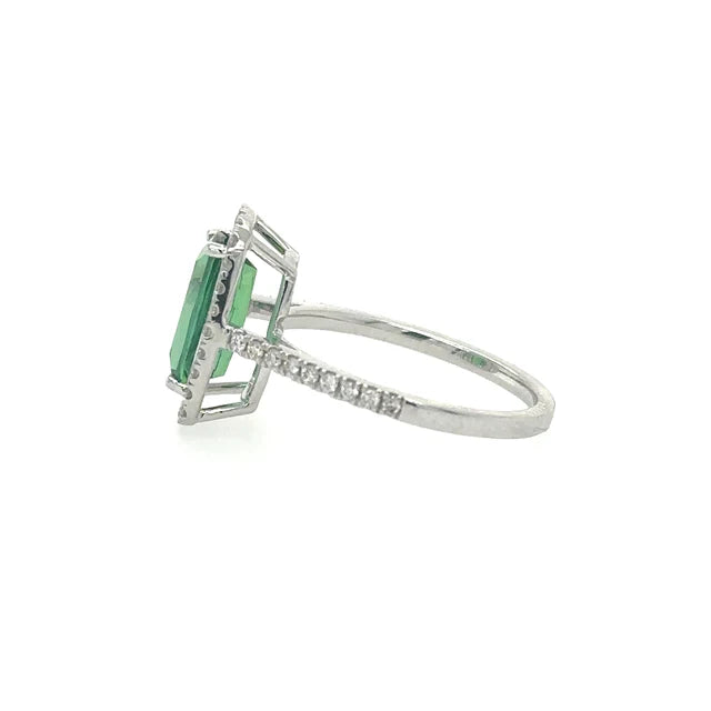 14KT WHITE GOLD TOURMALINE RING WITH DIAMONDS