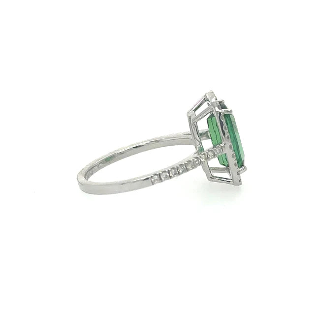 14KT WHITE GOLD TOURMALINE RING WITH DIAMONDS