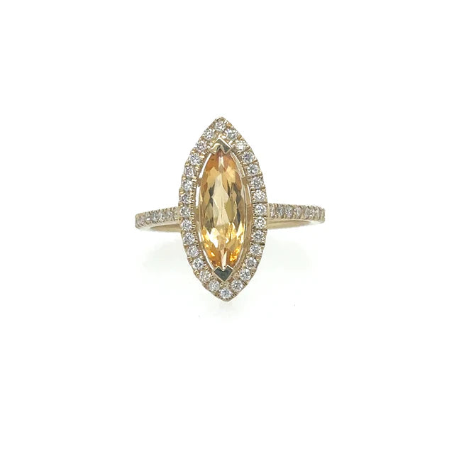 YELLOW GOLD TOPAZ RING WITH DIAMONDS