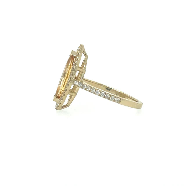 YELLOW GOLD TOPAZ RING WITH DIAMONDS