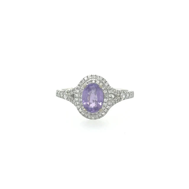 14KT WHITE GOLD PURPLE SAPPHIRE RING WITH DIAMONDS