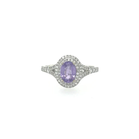14KT WHITE GOLD PURPLE SAPPHIRE RING WITH DIAMONDS