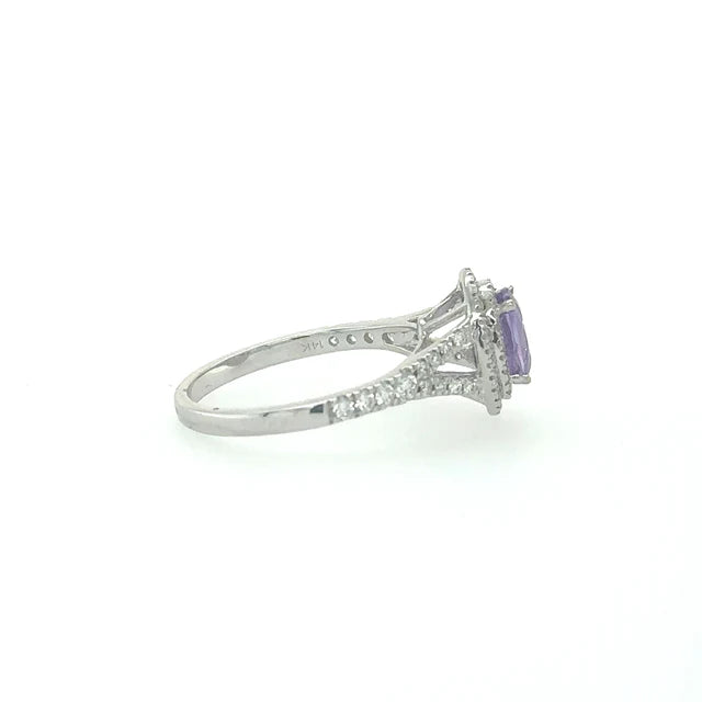 14KT WHITE GOLD PURPLE SAPPHIRE RING WITH DIAMONDS