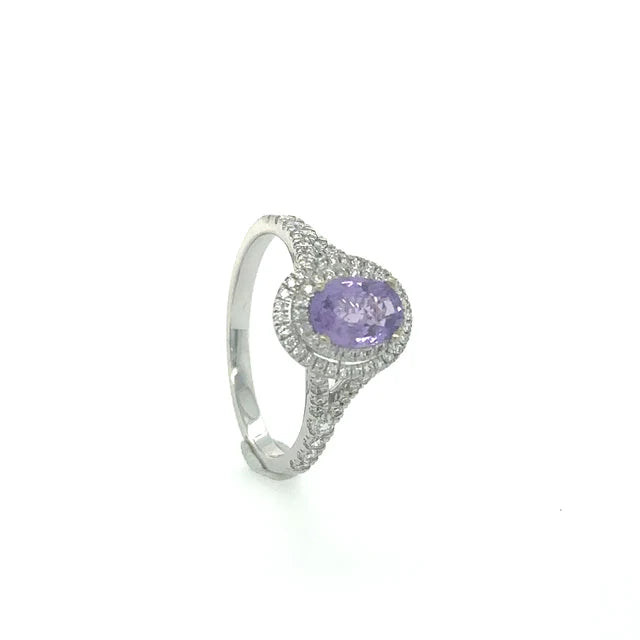 14KT WHITE GOLD PURPLE SAPPHIRE RING WITH DIAMONDS