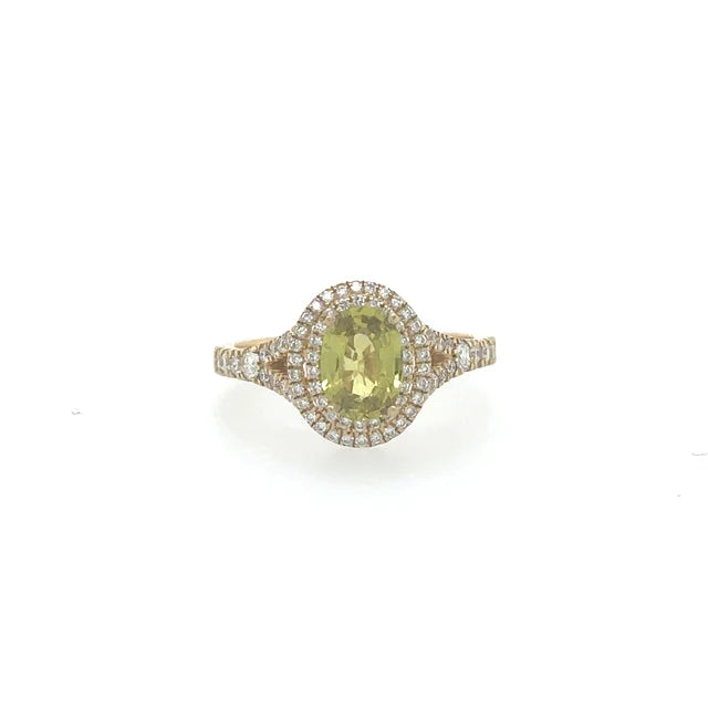 14KT YELLOW GOLD YELLOW/ GREEN SAPPHIRE RING WITH DIAMONDS