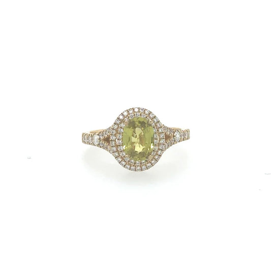 14KT YELLOW GOLD YELLOW/ GREEN SAPPHIRE RING WITH DIAMONDS