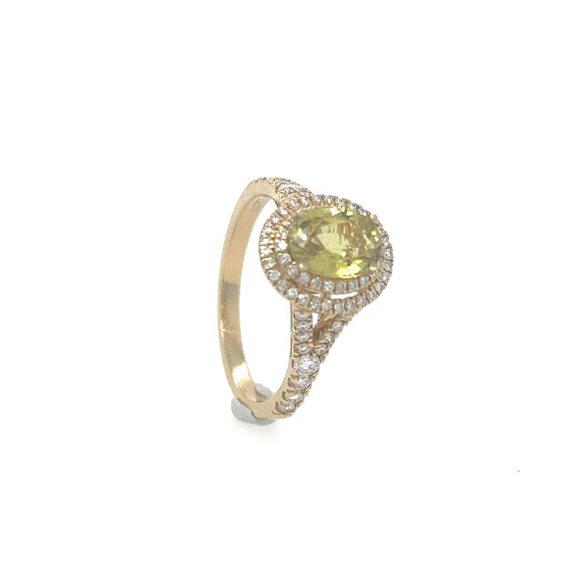 14KT YELLOW GOLD YELLOW/ GREEN SAPPHIRE RING WITH DIAMONDS
