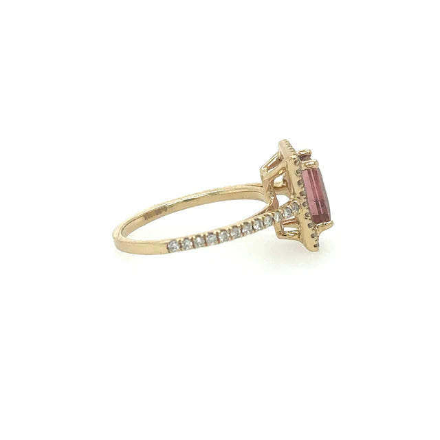 14KT YELLOW GOLD PINK TOURMALINE RING WITH DIAMONDS