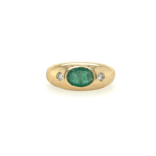 14KT YELLOW GOLD RING WITH EMERALD AND DIAMONDS