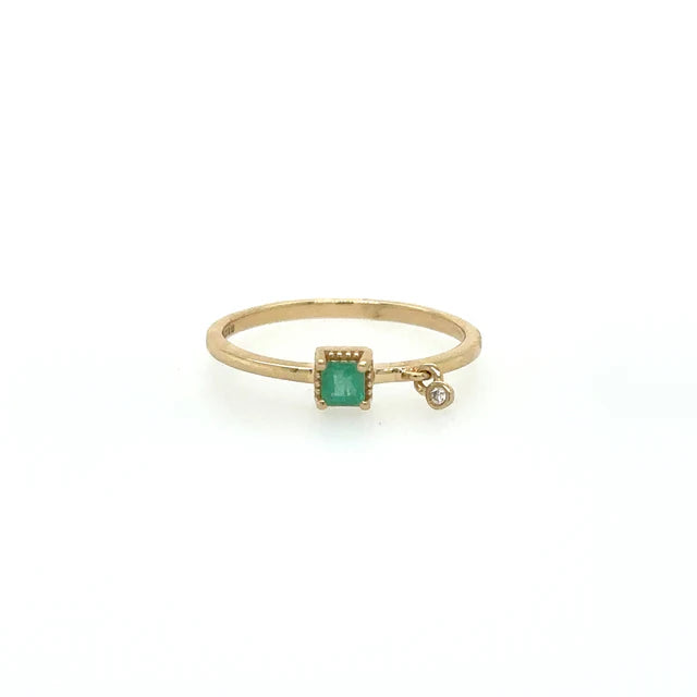 14KT YELLOW GOLD EMERALD RING WITH DIAMONDS