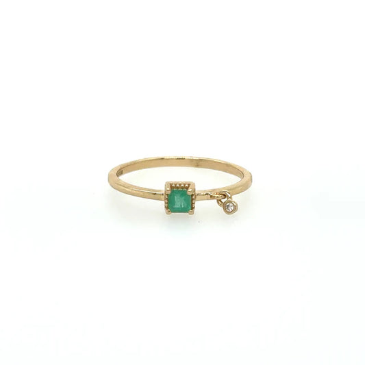 14KT YELLOW GOLD EMERALD RING WITH DIAMONDS