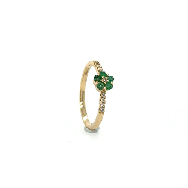 14KT YELLOW GOLD EMERALD RING WITH DIAMONDS