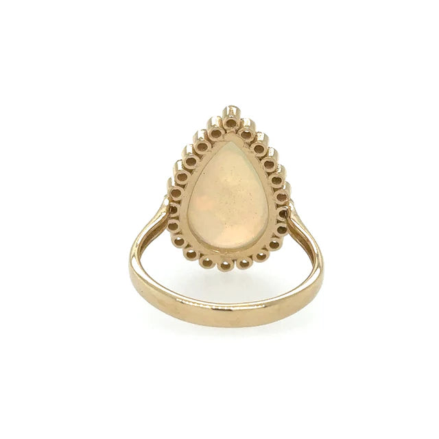 YELLOW GOLD PEAR SHAPE OPAL RING WITH DIAMONDS