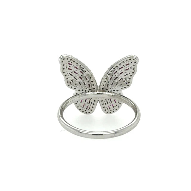 WHITE GOLD BUTTERFLY RING WITH RUBY AND DIAMONDS