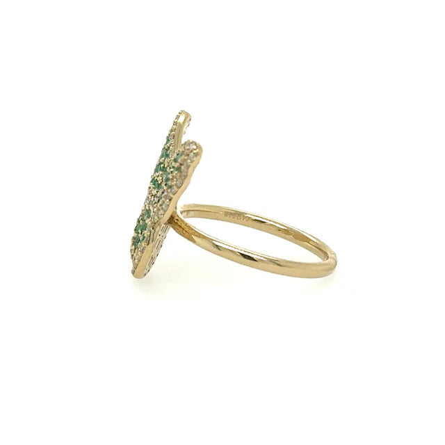 YELLOW GOLD BUTTERFLY RING WITH EMERALD AND DIAMONDS