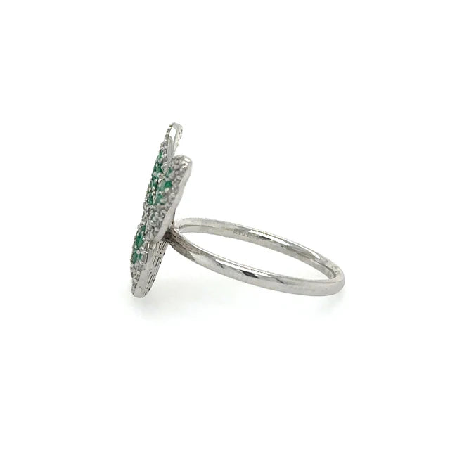 WHITE GOLD BUTTERFLY RING WITH EMERALD AND DIAMONDS
