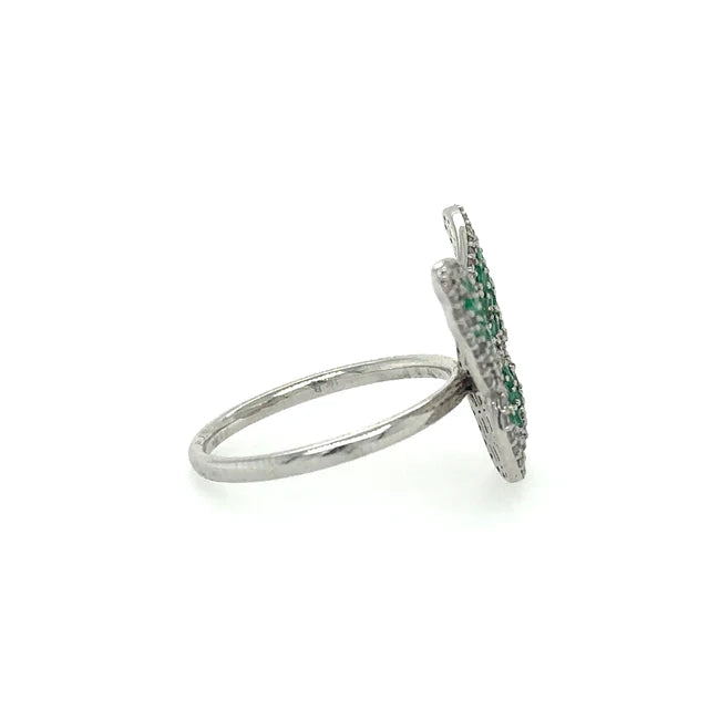 WHITE GOLD BUTTERFLY RING WITH EMERALD AND DIAMONDS