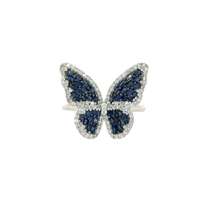 WHITE GOLD BUTTERFLY RING WITH SAPPHIRE AND DIAMONDS