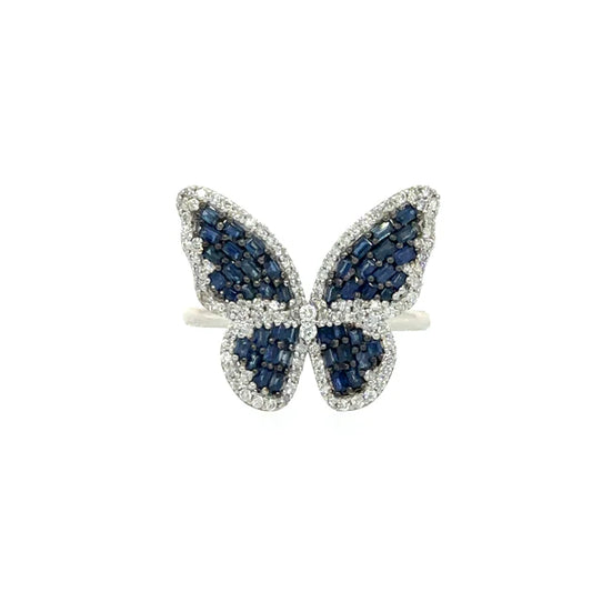 WHITE GOLD BUTTERFLY RING WITH SAPPHIRE AND DIAMONDS