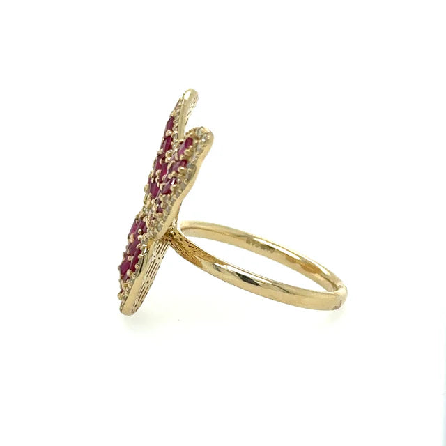 YELLOW GOLD BUTTERFLY RING WITH RUBY AND DIAMONDS