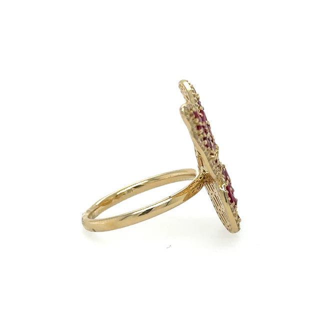 YELLOW GOLD BUTTERFLY RING WITH RUBY AND DIAMONDS