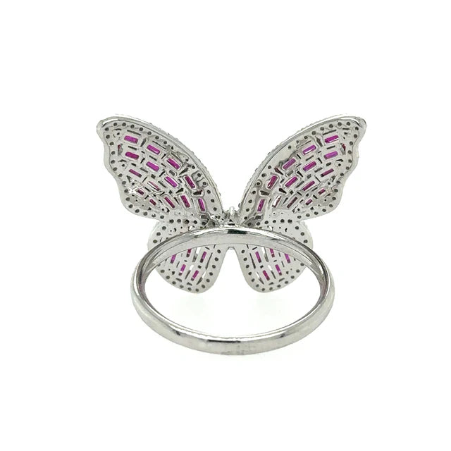 WHITE GOLD BUTTERFLY RING WITH RUBY AND DIAMONDS