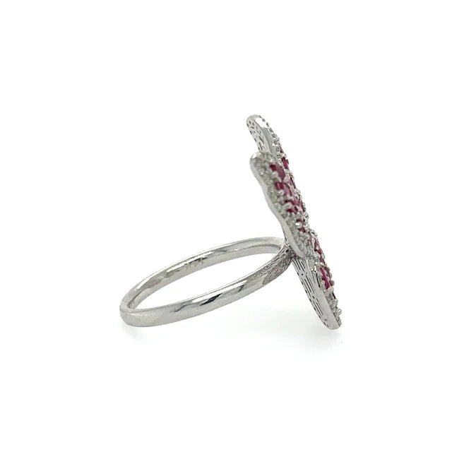 WHITE GOLD BUTTERFLY RING WITH RUBY AND DIAMONDS