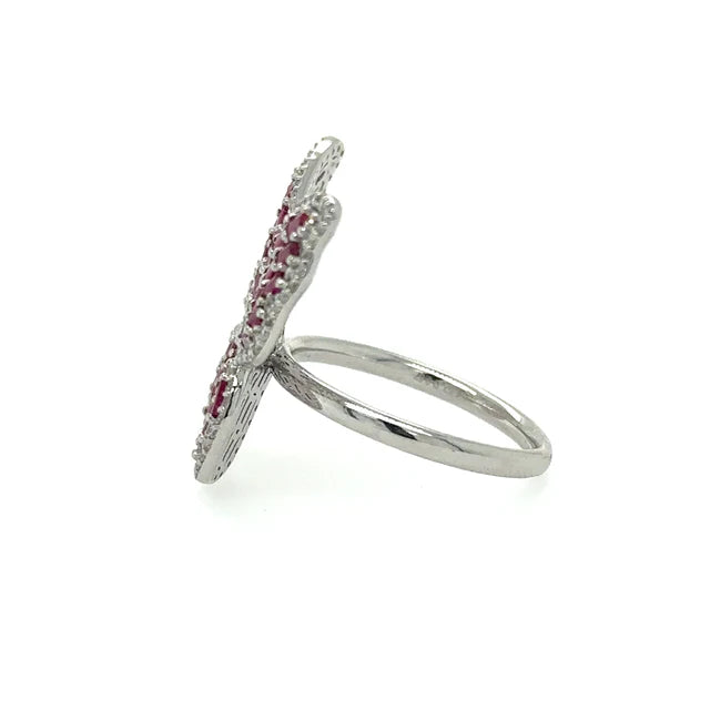 WHITE GOLD BUTTERFLY RING WITH RUBY AND DIAMONDS