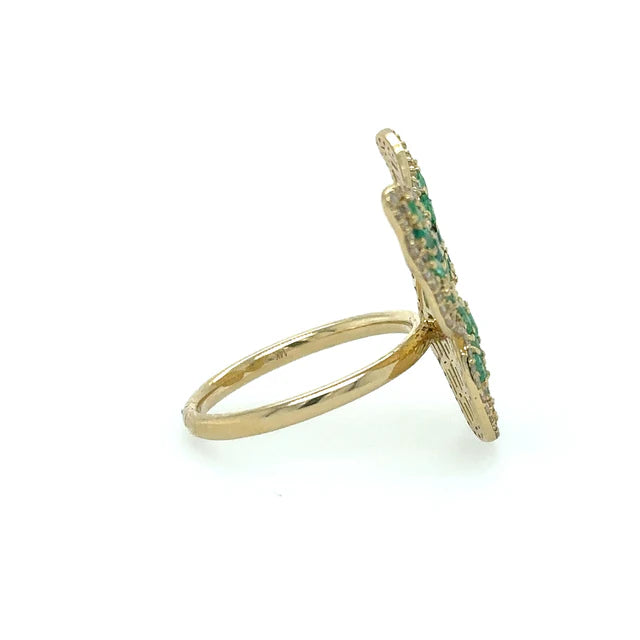 YELLOW GOLD BUTTERFLY RING WITH EMERALD AND DIAMONDS