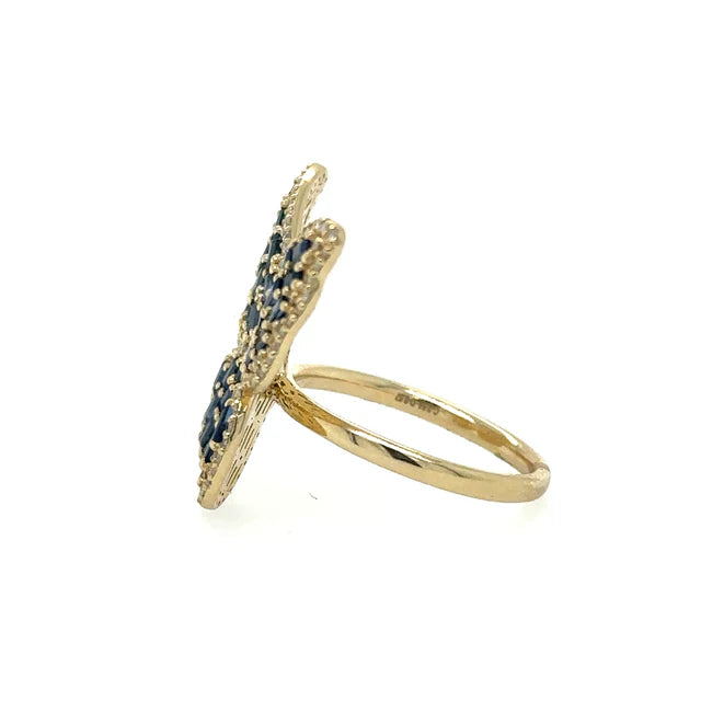 YELLOW GOLD BUTTERFLY RING WITH SAPPHIRE AND DIAMONDS