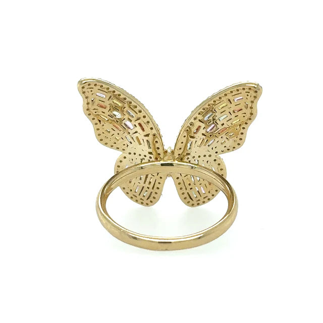 YELLOW GOLD BUTTERFLY RING WITH MULTI SAPPHIRE AND DIAMONDS