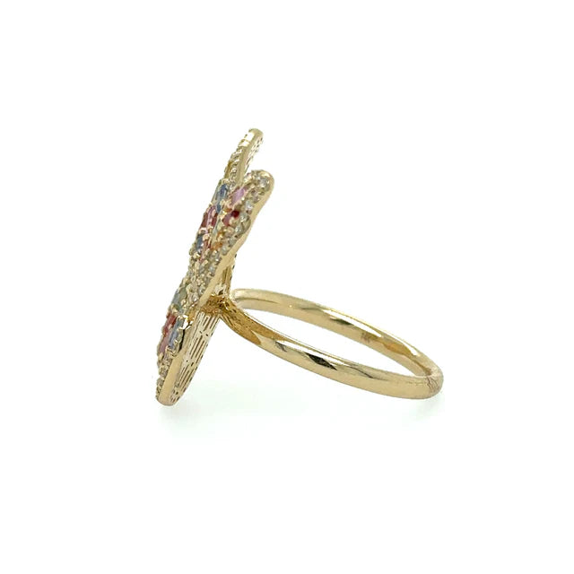 YELLOW GOLD BUTTERFLY RING WITH MULTI SAPPHIRE AND DIAMONDS