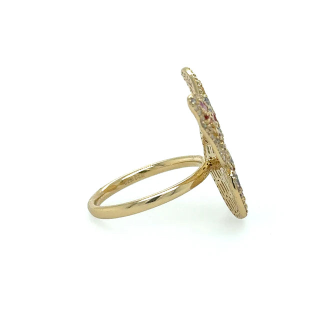 YELLOW GOLD BUTTERFLY RING WITH MULTI SAPPHIRE AND DIAMONDS