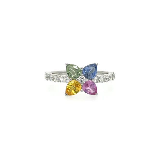 WHITE GOLD MULTI SAPPHIRE RING WITH DIAMONDS