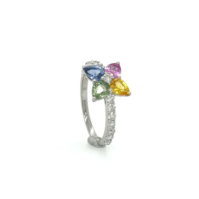 WHITE GOLD MULTI SAPPHIRE RING WITH DIAMONDS