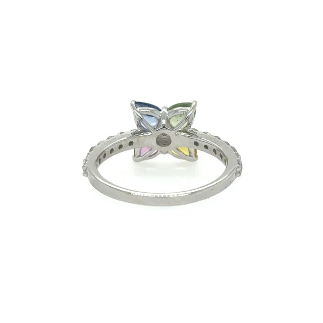 WHITE GOLD MULTI SAPPHIRE RING WITH DIAMONDS