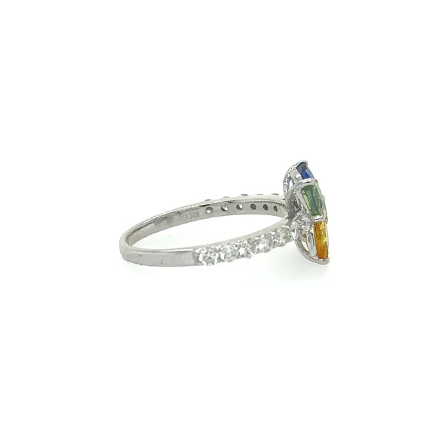WHITE GOLD MULTI SAPPHIRE RING WITH DIAMONDS