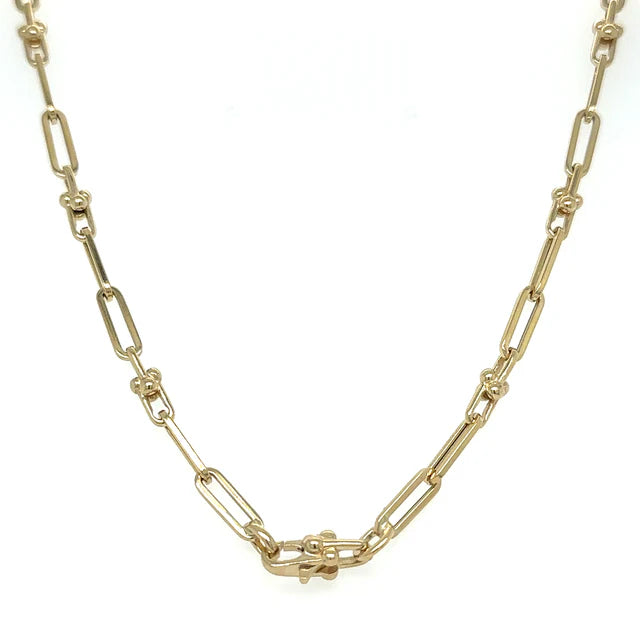 14KT YELLOW GOLD U-LINK WITH PAPERCLIP 24" NECKLACE