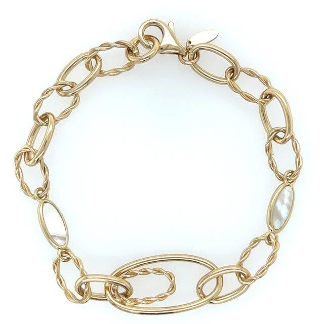 14 KT YELLOW GOLD MOTHER OF PEARL BRACELET 7"