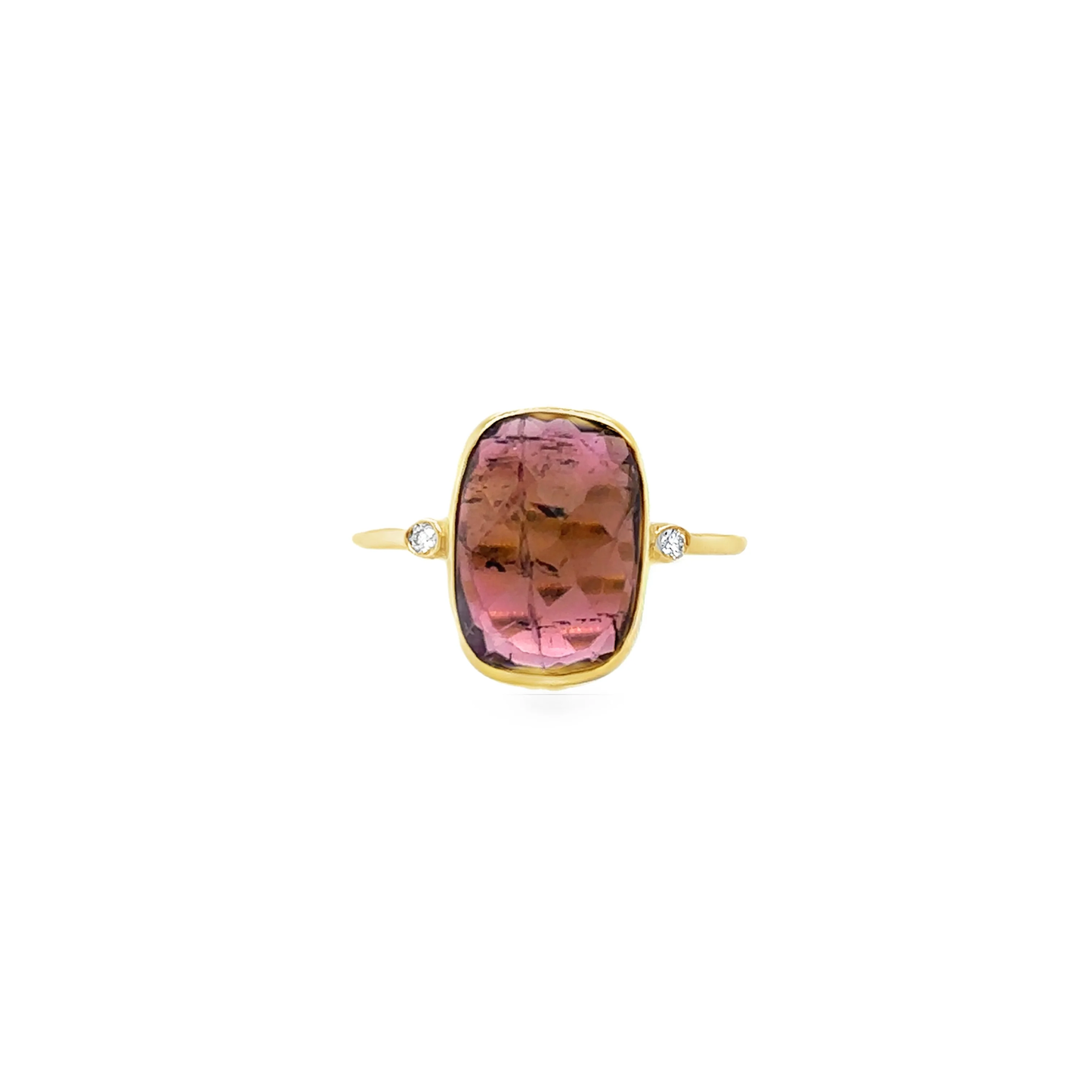 14KT YELLOW GOLD TOURMALINE AND DIAMONDS RING