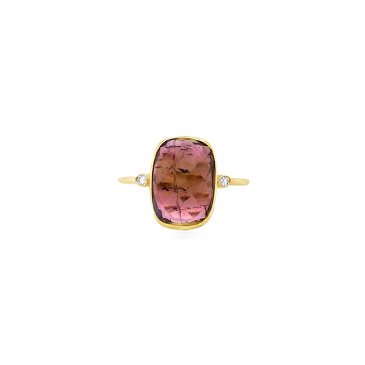 14KT YELLOW GOLD TOURMALINE AND DIAMONDS RING
